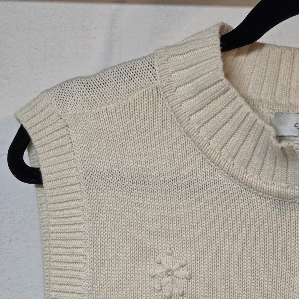 CJ Banks Ivory Knit Zip Vest Winter Tree Snowflake Sequin Hand Embroider Plus 1X - Picture 2 of 14